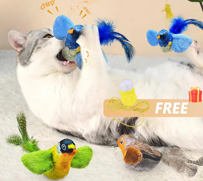 Indoor Interactive Birds Toy for Cat Chasing Teasing Toy Sounding Catnip Cat Teaser Toy Self-Hilarity Wall Hanging Birds Cat Toy